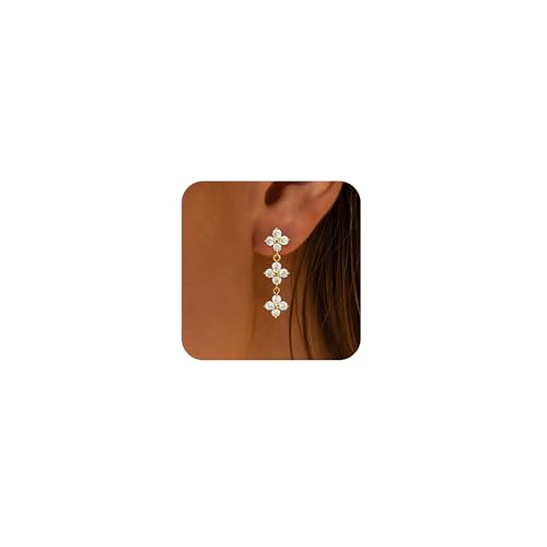Pearl Earrings for Women Trendy, 14k Gold Plated Freshwater CZ Leaf Pearl Dangle Drop Gold Earrings Lightweight Hypoallergenic Stud Earring Bridesmaid Wedding Gold Jewelry for Women Gifts - style: style 2