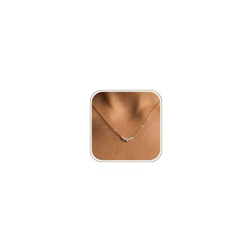 Gold Silver Pendant Necklace for Women, Dainty CZ Jewelry Gift | 14K Gold Silver Plated, Cubic Zirconia Pearl Charm, Trendy Layered Necklace, Adjustable Chain, Waterproof, Hypoallergenic - color: Gold-Round CZ