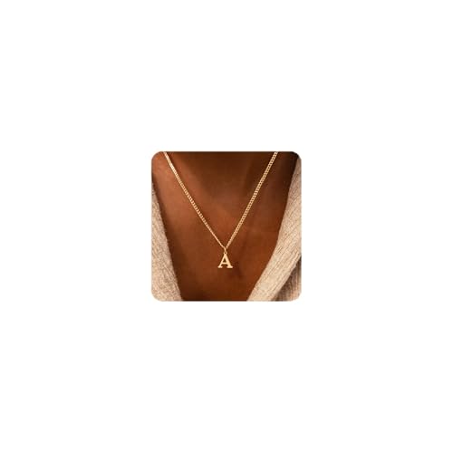 Gold Initial Necklace for Women, Dainty 14K Gold A-Z Letter Necklace Cute Pendant Personalized Name Necklace Trendy Fashion Jewelry Birithday Gift for Her - color: A