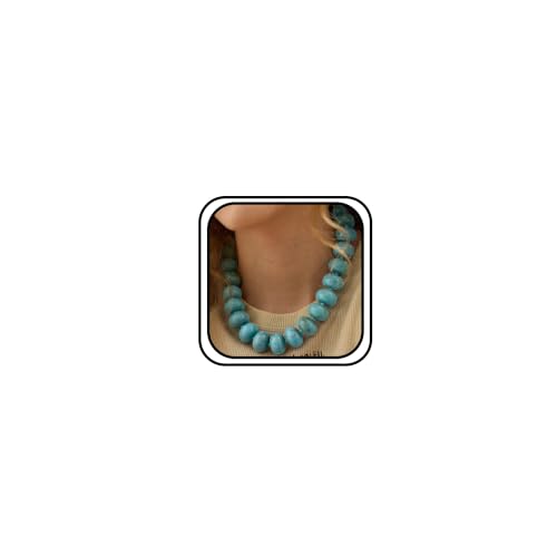 Chunky Acrylic Beaded Necklace for Women, Boho Oversized Disc Fake Turquoise Resin Bead Chain Statement Choker Lightweight Adjustable Summer Beach Jewelry Gift - color: Oversize Disc Blue