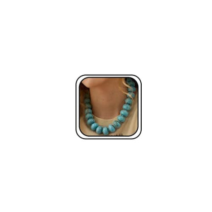 Chunky Acrylic Beaded Necklace for Women, Boho Oversized Disc Fake Turquoise Resin Bead Chain Statement Choker Lightweight Adjustable Summer Beach Jewelry Gift - color: Oversize Disc Blue