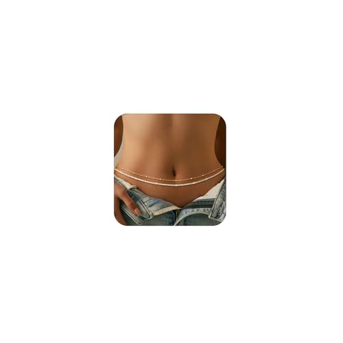 CHESKY Waist Beads for Women, 14k Gold Plated Waist Chain Gold Chain Belt for Womens Simple Body Chain Jewelry Belly Chain Beach Accessories Dainty Gold Jewelry for Women Gifts Rave Outfits for Womens - style: CZ-Bead