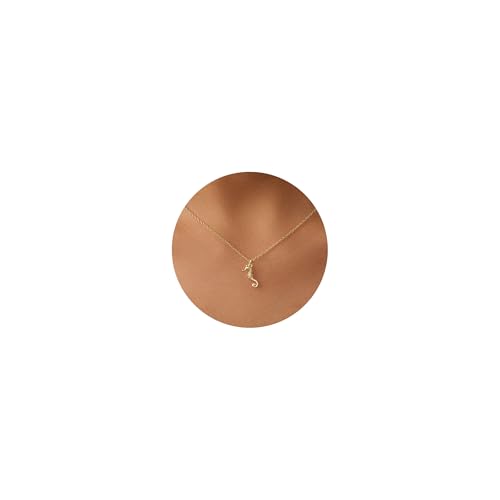Dainty Gold Necklace: 14k Gold Plated Dianty Boots Bow Sun Moon Horse Evil Eye Conch Seahorse Necklace for Women 16.5"+2" - color: Seahorse
