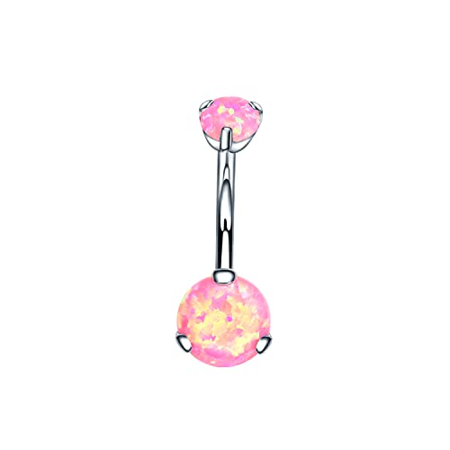 VOJO G23 Titanium Belly Button Rings Cubic Zircon Opal Hypoallergenic Threaded 14G Diamond Navel Body Piercing Jewelry Birthstone for Women - color: Claw Pink Opal