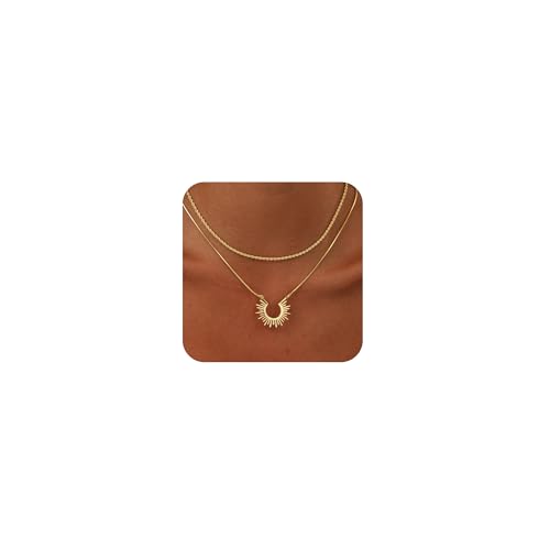 CHESKY Layered Necklaces for Women Trendy, Dainty 14k Gold Plated Pendant Necklace Layering Necklace for Women Non Tarnish Hypoallergenic Sun Gold Necklace Stack Gold Jewelry for Women Gifts - style: SunRope-GD