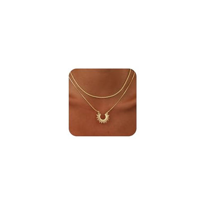 CHESKY Layered Necklaces for Women Trendy, Dainty 14k Gold Plated Pendant Necklace Layering Necklace for Women Non Tarnish Hypoallergenic Sun Gold Necklace Stack Gold Jewelry for Women Gifts - style: SunRope-GD