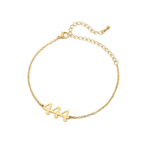 PAMTIER Angel Number Ankle Bracelet for Women Adjustable Chain | Stainless Steel, Dainty Simple Numerology Jewelry Gift - color: 5.5+2.8inch, Gold 444