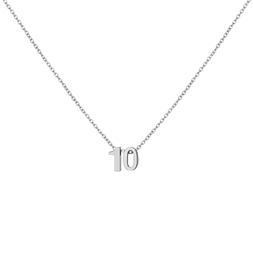 Number Necklace for Women Dainty 18K Gold Plated Pendant Necklace Charm Birth Month Personalized Jewelry Birthday Gift - color: SILVER, style: Number 10