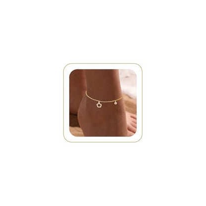 Robaice Anklets for Women, 14K Gold Plated Layered Ankle Bracelets | Waterproof Figaro Link Pearl Anklet, Ankle Bracelets for Women Stackable, Summer Beach Jewelry Gifts Non Tarnish - style: Gold Anklet Chain