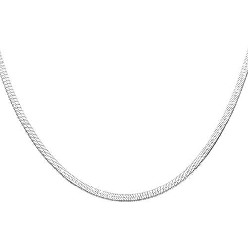 HARFINGTON Herringbone Necklaces Stainless Steel Snake Chain Necklace Adjustable Flat Chain for Jewelry Gift - color: Silver, size: 22" x 0.2"