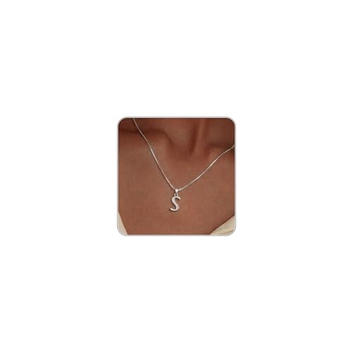 Initial Necklace for Women, 14K Gold Silver Plated Box Chain Letter Pendant, Trendy Name Necklace, Dainty Personalized Charm Jewelry Gift for Her - color: Silver, style: S