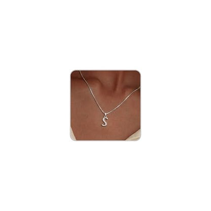 Initial Necklace for Women, 14K Gold Silver Plated Box Chain Letter Pendant, Trendy Name Necklace, Dainty Personalized Charm Jewelry Gift for Her - color: Silver, style: S