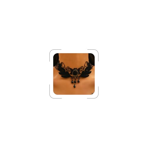 Goth Black Choker Necklace Crystal Bead Pendant Necklace for Women Gothic Velvet Lace Choker Halloween Vampire Witch Cosplay - color: B-Black
