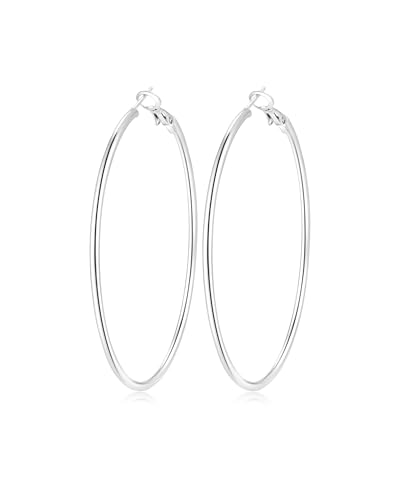 JEMARA Gold Hoop Earrings for Women Hypoallergenic Stainless Steel Large Thin Gold Hoop Earrings Lightweight Big Hoops Aretes de Acero Inoxidable para Mujer 30/40/50/60MM - color: Silver-30mm