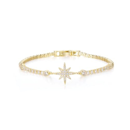FANZE Gold Plated Cubic Zirconia Tennis Bracelets for Women Dainty Trendy Adjustable Bracelet Jewelry Gift for Ladies Wedding Mother Birthday Anniversary - style: Gold Hexagram Bracelet