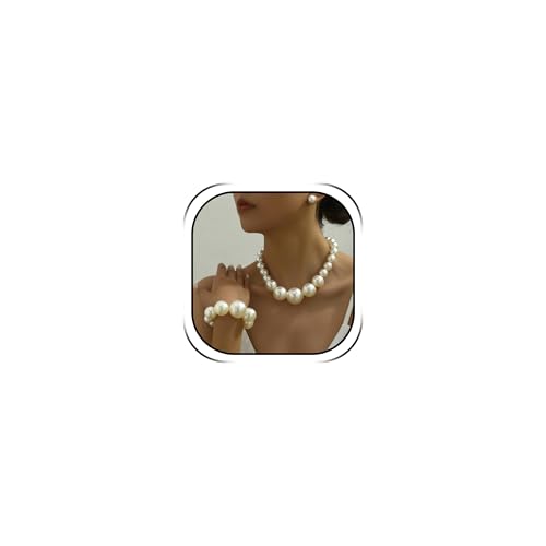Pearl Jewelry Set for Women Pearl Necklace and Earring Set Bridal Jewelry Set for Wedding Elegant Pearl Jewelry - color: A3:Set-Chunky3