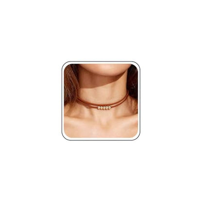 Vintage Layered Suede Choker Necklace Short Black Velvet Necklaces Boho Leather Necklaces Gold Bead Collar Necklace Chain Jewelry for Women