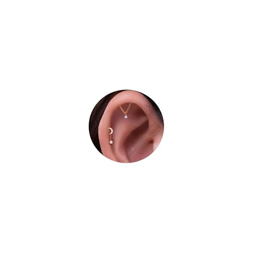 20G/18G/16G Flat Back Earrings Tiny Nose Stud, Cartilage Earring Threadless Tragus Helix Stud Conch Piercing Jewelry - color: Dangle(gold 2pcs), size: 16 gauge (1.2mm post)
