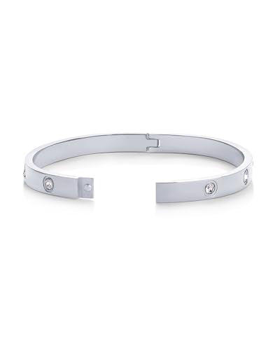PAVOI Waterproof Bracelet for Women, 14K Gold Plated Bangle Cubic Zirconia | CZ Hinge Bracelet Stack, Stainless Steel Summer Jewelry Gifts - color: White Gold, size: 7.5 Inches