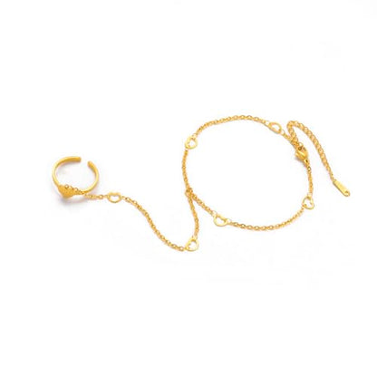 UNIFT Hand Chain Bracelets for Women Set Stainless Steel Adjustable Heart or Four-Leaf Clover Ring Chain Bracelet Trendy Dainty Jewelry Set Gifts - color: gold1