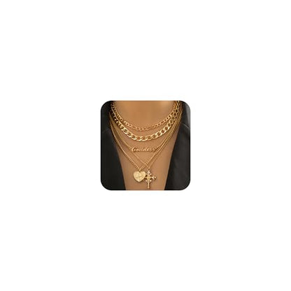 Gold Layered Necklaces for Women Chunky Layered Gold Necklaces Stacked Paperclip Chain Pearl Necklace Herringbone Toggle Clasp Choker Trendy Statement Jewelry Gifts - color: B1:gold layered necklaces