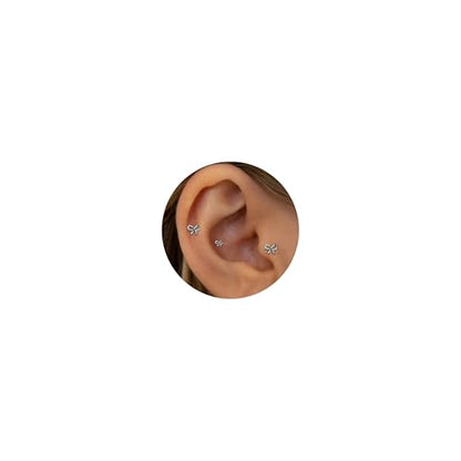20G/18G/16G Titanium Flat Back Earrings, Threadless Nose Stud Tiny Stud Earrings, Cartilage Tragus Piercing Jewelry Conch Helix Stud - color: Bow (silver 3pcs), size: 16ga(1.2mm)