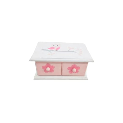 A&C Quinceañeras and More Jewelry Box for Little Girls, Wooden, Pink, Gift Box Heart Shame Mirrow with drawer. (2 Drawers) - style: 2 Drawers