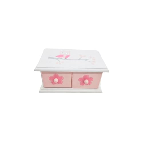 A&C Quinceañeras and More Jewelry Box for Little Girls, Wooden, Pink, Gift Box Heart Shame Mirrow with drawer. (2 Drawers) - style: 2 Drawers