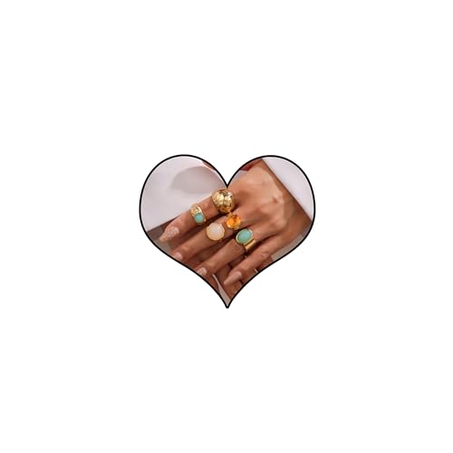 Chunky Gold Shell Starfish Ring Set for Women Trendy Gold Flower Scallop Seashell Starfish Gemstone Rings Adjustable Stacking Statement R-ings Non Tarnish Spring Summer Jewelry Accessories - color: A3:5 pcs