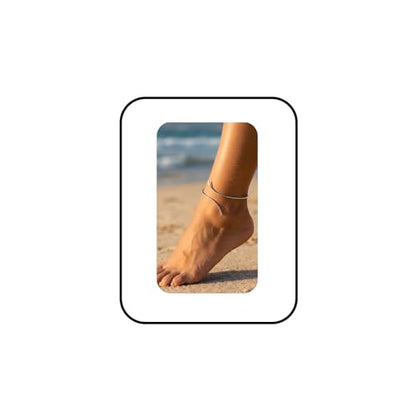 Minimalist Double Layered Open Cuff Anklet for Women 14K Gold Plated Adjustable Ankle Bracelet Chain Dainty Beach Holiday Fashion Jewelry Accessary - color: Silver