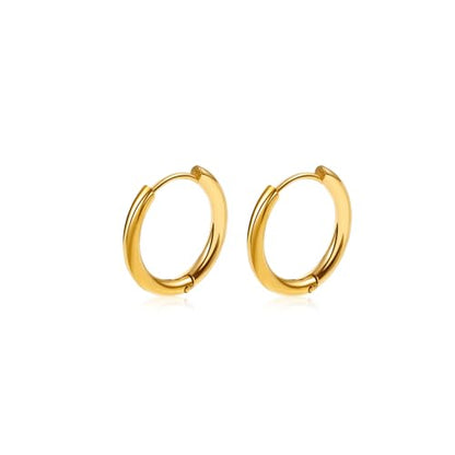 Silver Gold Hoop Earrings for Women Men, 316L Surgical Stainless Steel Huggie Hoop Earrings Set Hypoallergenic Small Cartilage Earrings Lightweight Hoop Earrings Huggie Set - color: 1 Pair Gold(14mm)