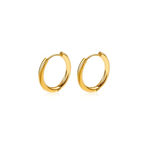 Silver Gold Hoop Earrings for Women Men, 316L Surgical Stainless Steel Huggie Hoop Earrings Set Hypoallergenic Small Cartilage Earrings Lightweight Hoop Earrings Huggie Set - color: 1 Pair Gold(14mm)