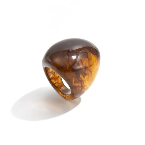Women's Chunky Statement Resin Ring - Big Acrylic Fashion Jewelry with Marble/Amber Pattern, Lightweight Retro Ring for Daily/Party Wear - color: Brown