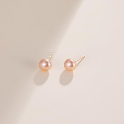 EAMTI Pearl Earrings for Women Trendy 18K Gold Plated Sterling Silver Freshwater Cultured Pearl Stud Earrings Hypoallergenic 5.5-9.5MM - color: Peach-pink, size: 6.6-7.5mm