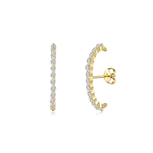 CZ Suspender Cuff Stud Earrings Wrap Earlobe Silver Post Cubic Zirconia Minimalist Jewelry for Women - color: Gold Full CZ