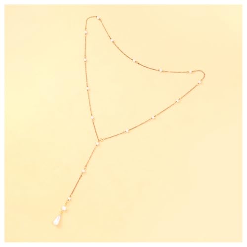 Long Pearl Bead Back Chain Necklace for Backless Dress Bridal Wedding Pearl Backdrop Festival Body Chain Jewelry for Women - color: Gold