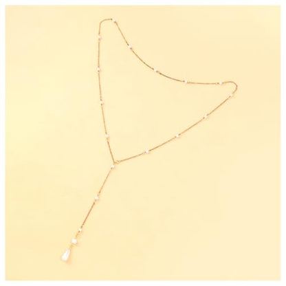 Long Pearl Bead Back Chain Necklace for Backless Dress Bridal Wedding Pearl Backdrop Festival Body Chain Jewelry for Women - color: Gold