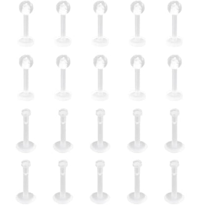 Clear Lip Piercings Set for Women Men 16 G Acrylic Tongue Rings Jewelry Nose Retainers Helix Earrings Studs Labret Piercing Para La Nariz 20 Pcs - size: 1.2*6