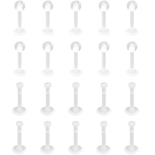 Clear Lip Piercings Set for Women Men 16 G Acrylic Tongue Rings Jewelry Nose Retainers Helix Earrings Studs Labret Piercing Para La Nariz 20 Pcs - size: 1.2*8