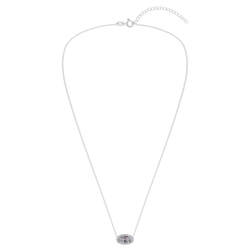 Belacqua Gemstone Necklace in Sterling Silver,Halo Pendant with Accent, Oval Cut 6 * 12mm, 15" Cable Chain with 2" Extender, Spring Ring Clasp, Dainty Birthstone Necklace for Women, Gift Box Included - color: 04-April-White Zircon