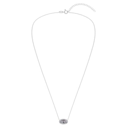Belacqua Gemstone Necklace in Sterling Silver,Halo Pendant with Accent, Oval Cut 6 * 12mm, 15" Cable Chain with 2" Extender, Spring Ring Clasp, Dainty Birthstone Necklace for Women, Gift Box Included - color: 04-April-White Zircon