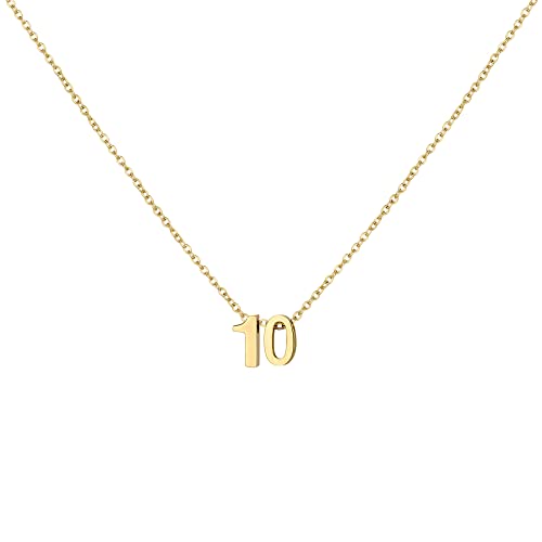 Number Necklace for Women Dainty 18K Gold Plated Pendant Necklace Charm Birth Month Personalized Jewelry Birthday Gift - color: GOLD, style: Number 10