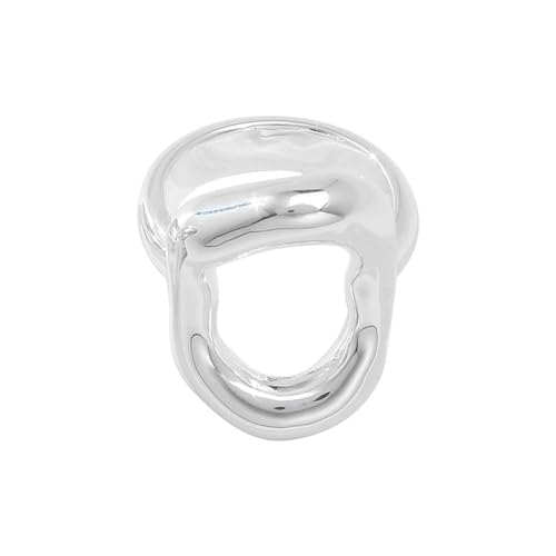 Kokoma Hollow Oval Shaped Chunky Statement Ring for Women Stainless Steel Irregular Thick Chunky Finger Band Stackable Rings Geometric Ring Minimalist Jewelry - color: Silver