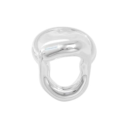 Kokoma Hollow Oval Shaped Chunky Statement Ring for Women Stainless Steel Irregular Thick Chunky Finger Band Stackable Rings Geometric Ring Minimalist Jewelry - color: Silver