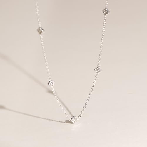 VRIUA Necklaces for Women - 14K Gold/Silver Plated Dainty Chain Necklace with Five Charms: Diamond, Bow, Snowflake, Cross, Flower, Clover, Butterfly, Heart, Star of David, and Star Trendy Jewelry - color: Silver, style: Flower