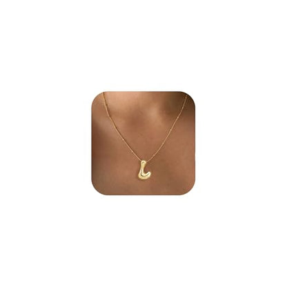 Bheop Initial Necklace for Women, Gold Silver A-Z Bubble Letter Necklace | Chunky Personalized Monogram Name Pendant, Cute Balloon Charm, Dainty Beaded Chain, Trendy Jewelry Gifts, Non Tarnish - color: Gold, style: L