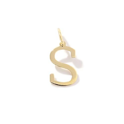 14K Solid Gold Initial Letter Charm Pendant for Women - Personalized Block Letter Add On Charm (A to Z All Letters) - color: S