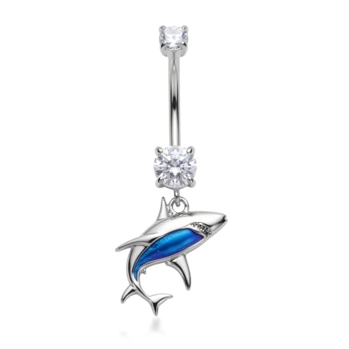 Belly Button Rings 925 Sterling Silver Belly Piercing Jewelry Hypoallergenic Navel Rings Gifts for Women - style: Shark