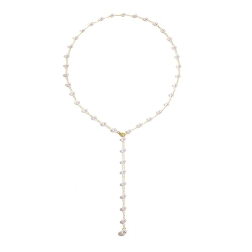 Long Faux Pearl Beaded Y Tassel Lariat Necklace for Women,Boho Dainty Chain Crystal Rhinestone Statement Necklace Fashion Lightweight Jewelry Gifts - color: White