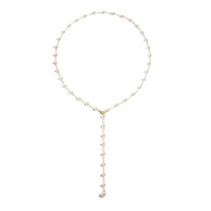 Long Faux Pearl Beaded Y Tassel Lariat Necklace for Women,Boho Dainty Chain Crystal Rhinestone Statement Necklace Fashion Lightweight Jewelry Gifts - color: White
